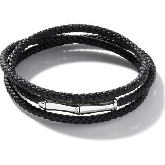 John Hardy Other - John Hardy Bamboo Silver Black Leather Triple Wrap Bracelet